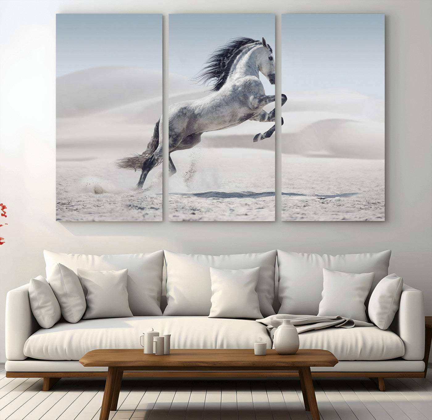 46422-MGV-CV-48X32-3P-Prancing Horse Desert Large Wall Art Canvas Print – Majestic Horse Animal Artwork for Home, Office, Living Room
