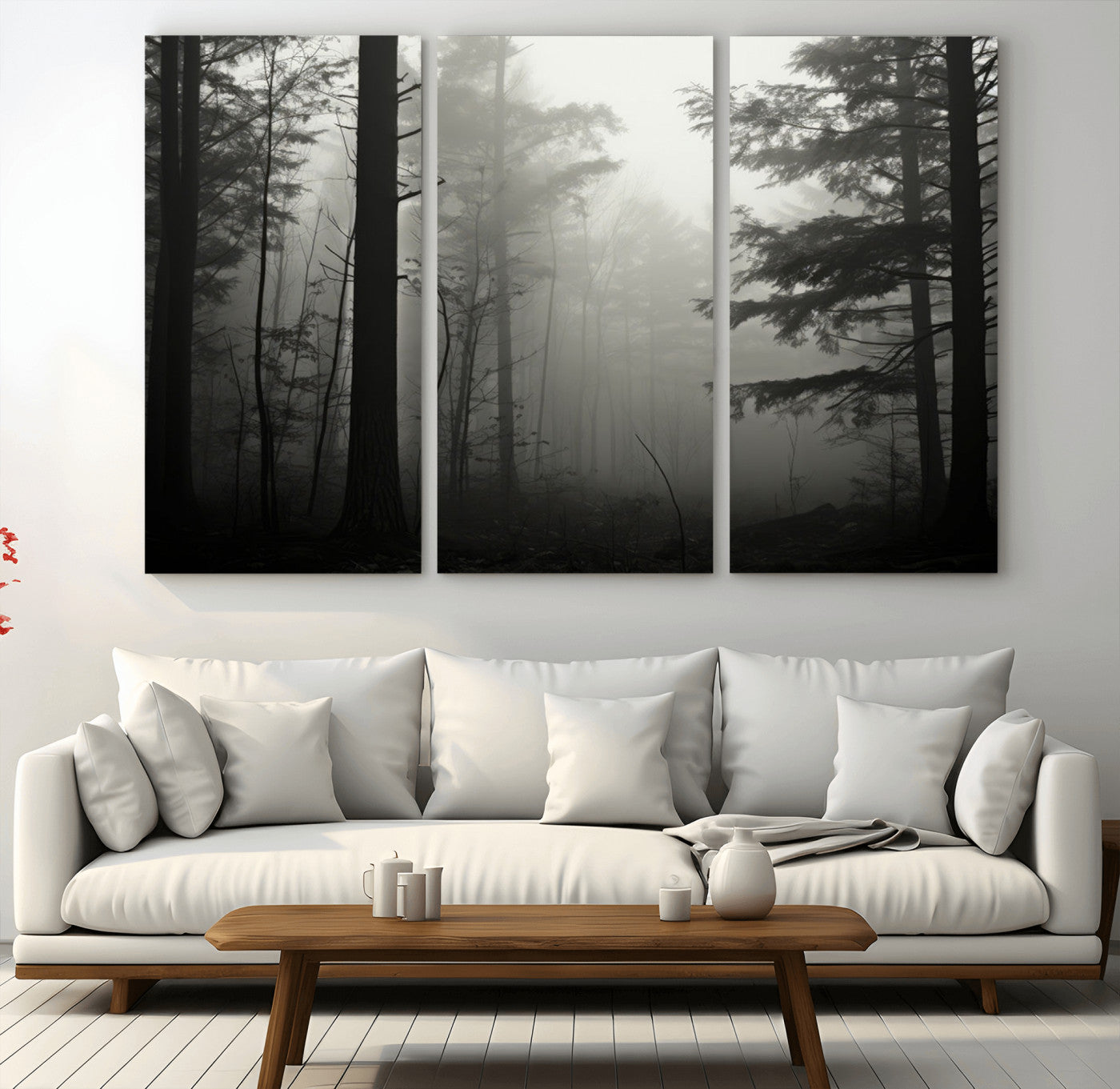MGV-CV-48X32-3P - Misty Forest Wall Art Premium Canvas Print a Foggy and Serene Atmosphere - Nature Wall Art