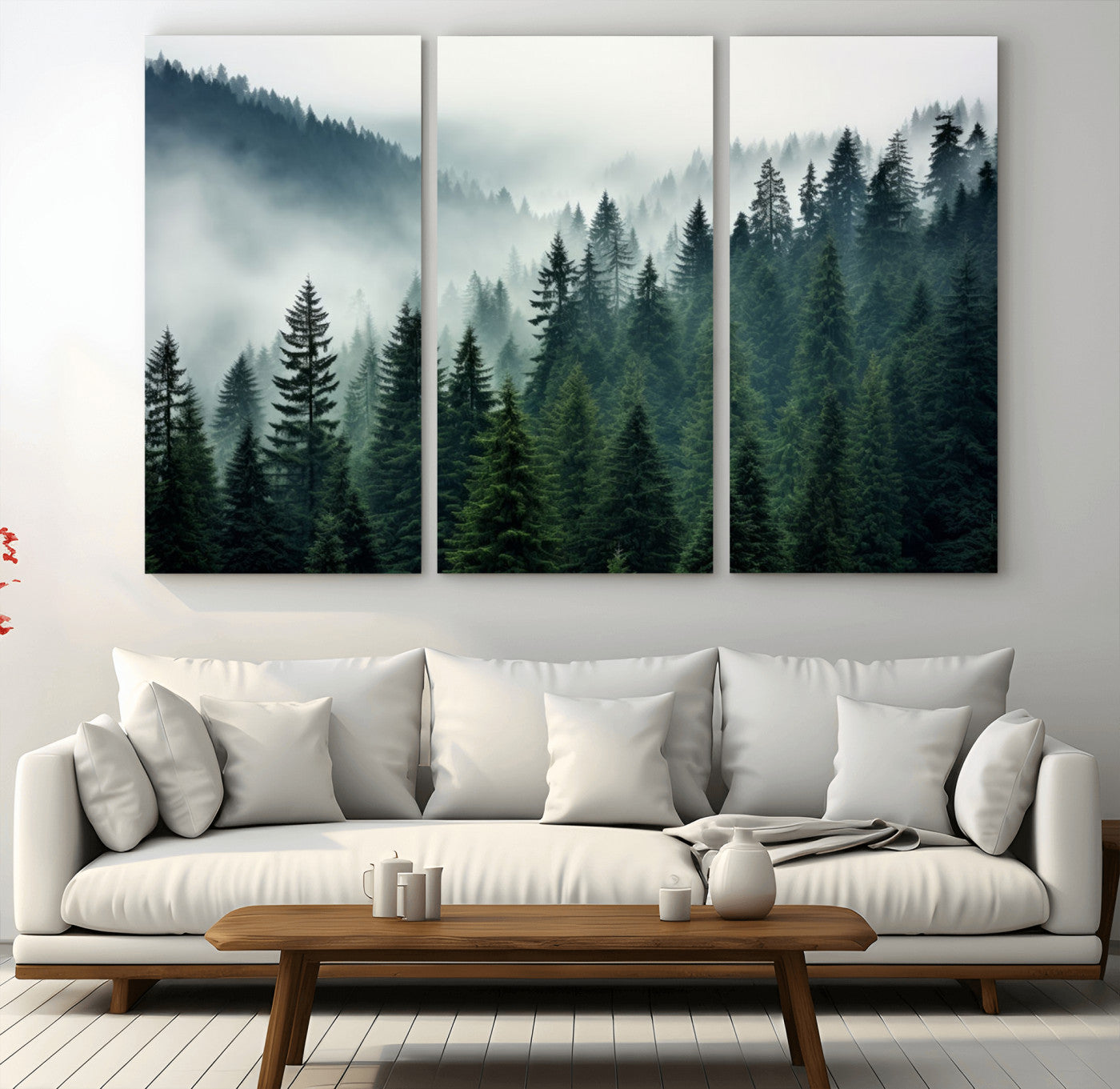 MGV-CV-48X32-3P - Captivating Misty Forest Wall Art Premium Canvas Print, Foggy and Serene Atmosphere Canvas Print