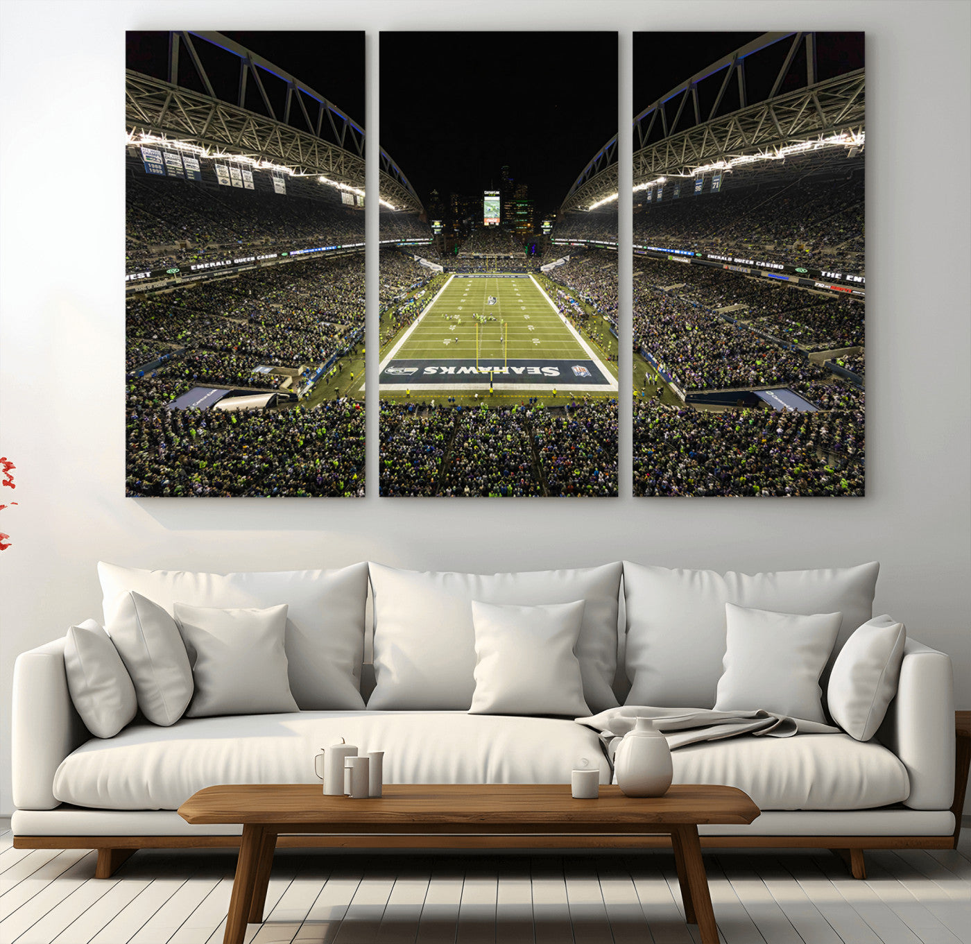 MGV-CV-48X32-3P - Seattle Seahawks Football Team Print Wall Art - Seattle Century Link Field Stadium Wall Art Canvas