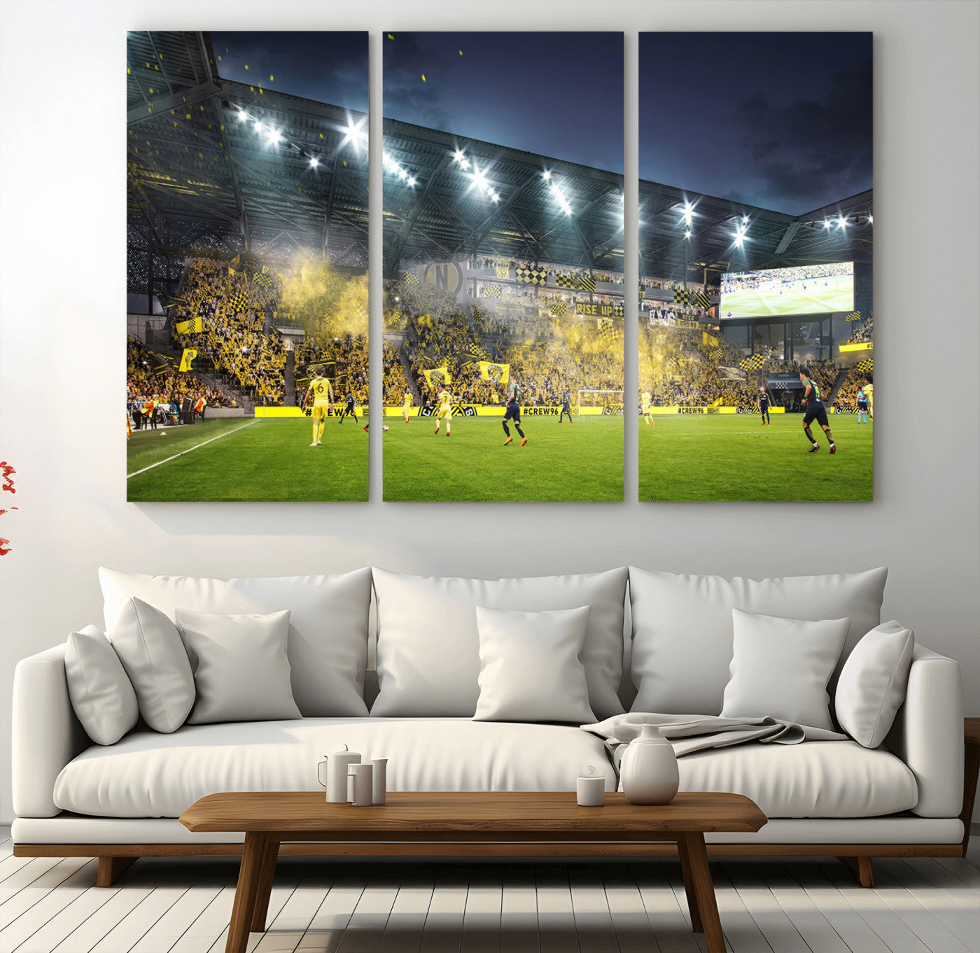 MGV-CV-48X32-3P - Columbus Crew Stadium Match Triple Canvas Wall Art - Dynamic MLS Game Scene Canvas Wall Art