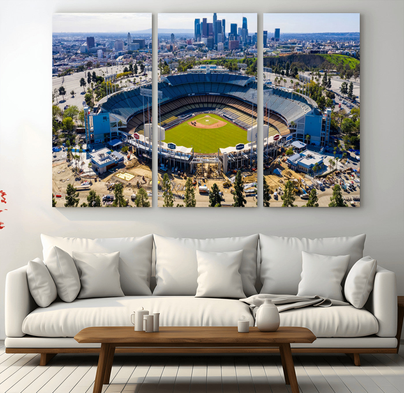 MGV-CV-48X32-3P - Los Angeles Dodgers Dodger Stadium Wall Art Canvas Print - MLB Baseball Stadium, Framed Los Angeles