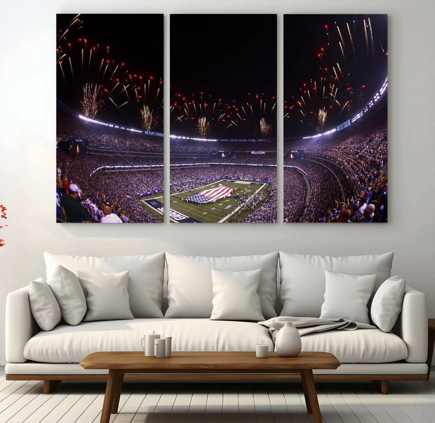 MGV-CV-48X32-3P - New York Giants Football Team Print - East Rutherford MetLife Stadium Wall Art Canvas Print