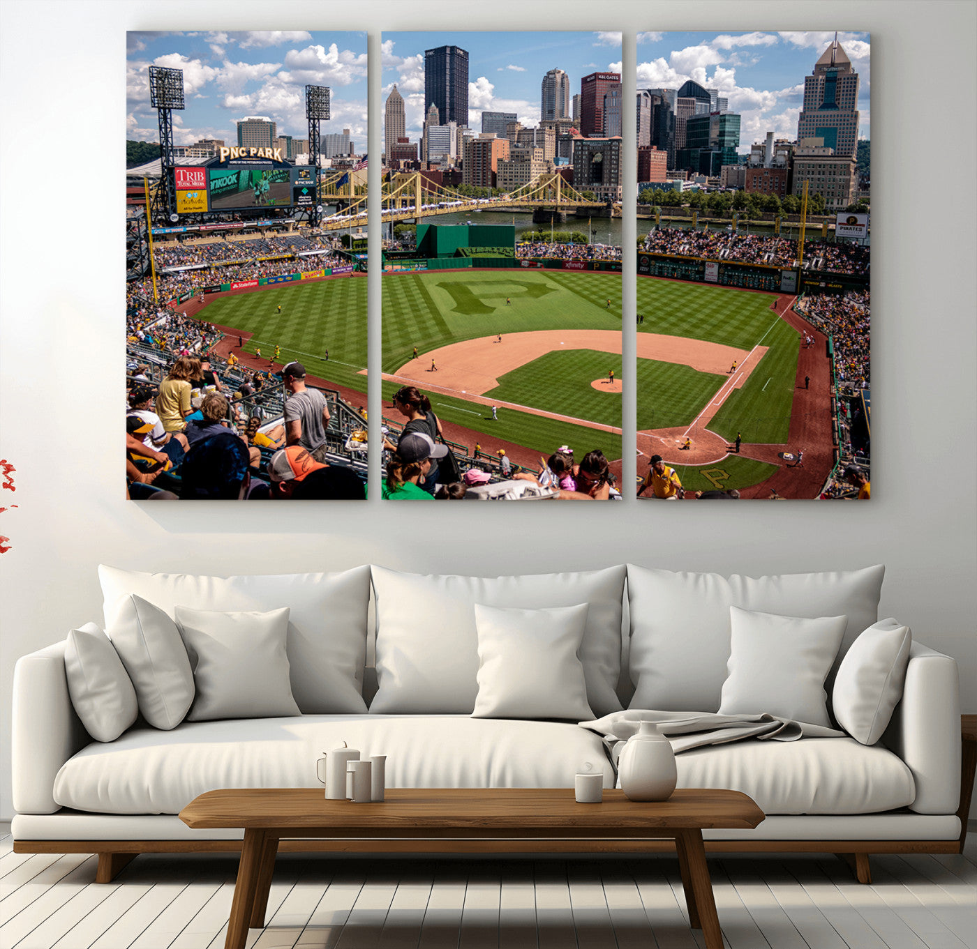 66872-MGV-CV-36X24-Pittsburgh Pirates Baseball Team Print - PNC Park Stadium Wall Art Canvas Print - Ready to Hang