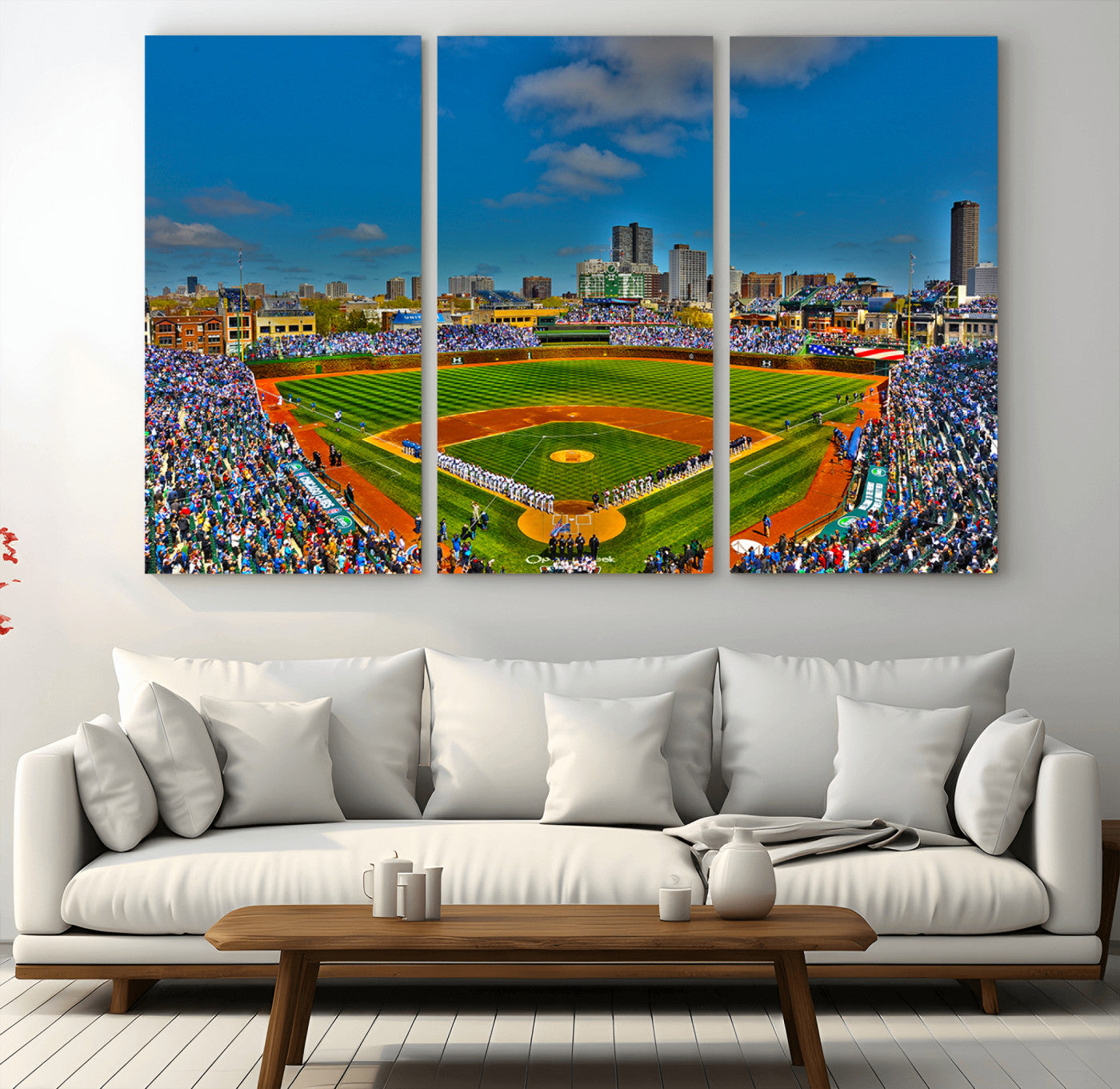 MGV-CV-48X32-3P - Wrigley Field Chicago Cubs Canvas Wall Art - Iconic Baseball Stadium Print for Sports Lovers - Ready