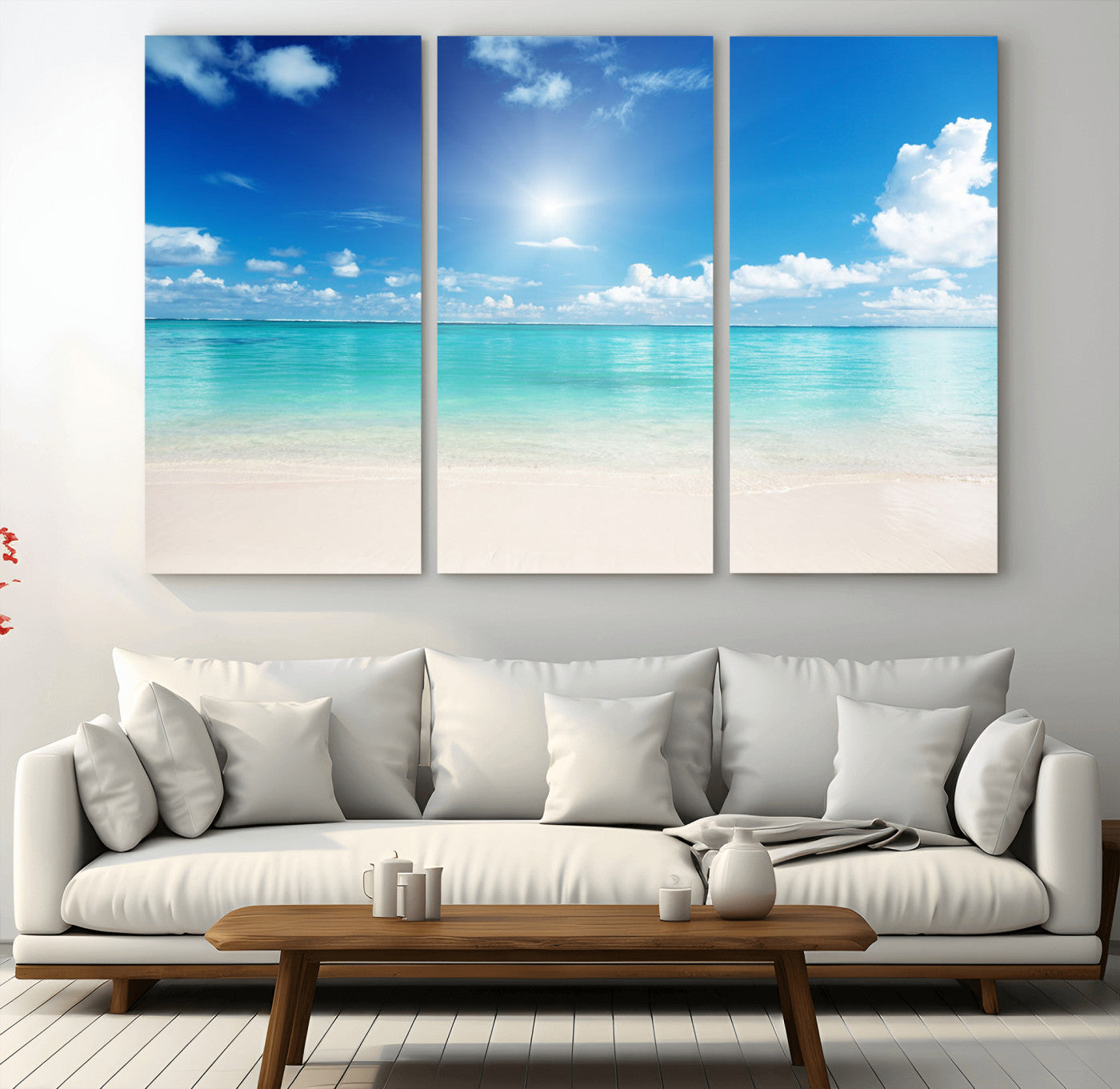 MGV-CV-48X32-3P - Blue Ocean Wall Art Canvas Print - Tranquil Ocean Paradise Triptych Wall Art - Ready to Hang Beach