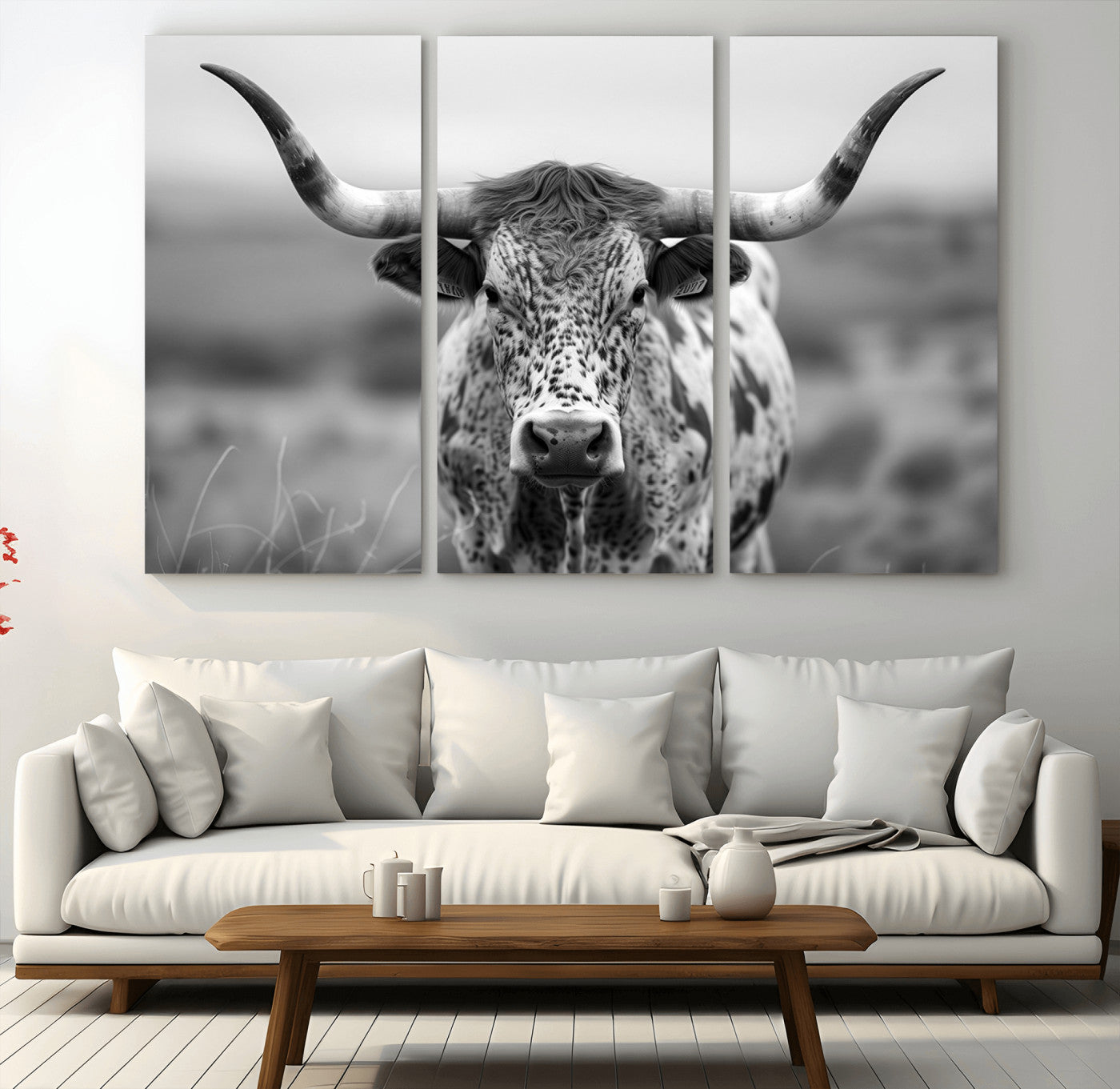 MGV-CV-48X32-3P - Texas Cow Longhorn Wall Art Canvas Print for Farm House Wall Decor, Farmhouse Wall Art Print