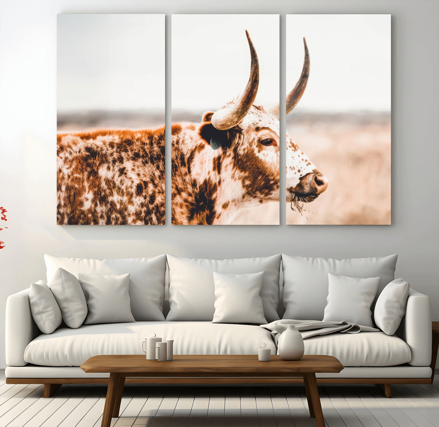 -Speckled Bull Wall Art Canvas Print – Rustic Cow Longhorn Farmhouse Animal Decor – Western Longhorn