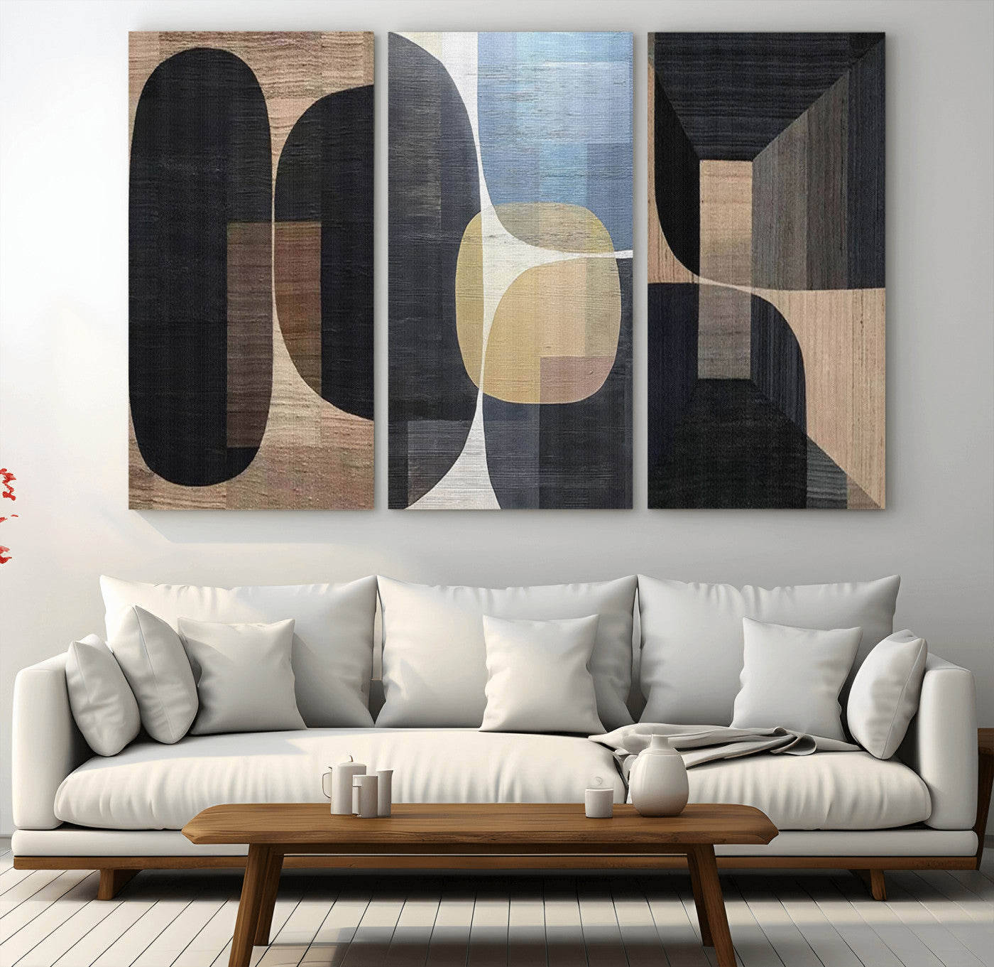 75252-MGV-CV-48X32-3P-Minimalist Wabi Sabi Abstract Geometric Wall Art Canvas Print – Modern Minimalist Shapes – Ready to