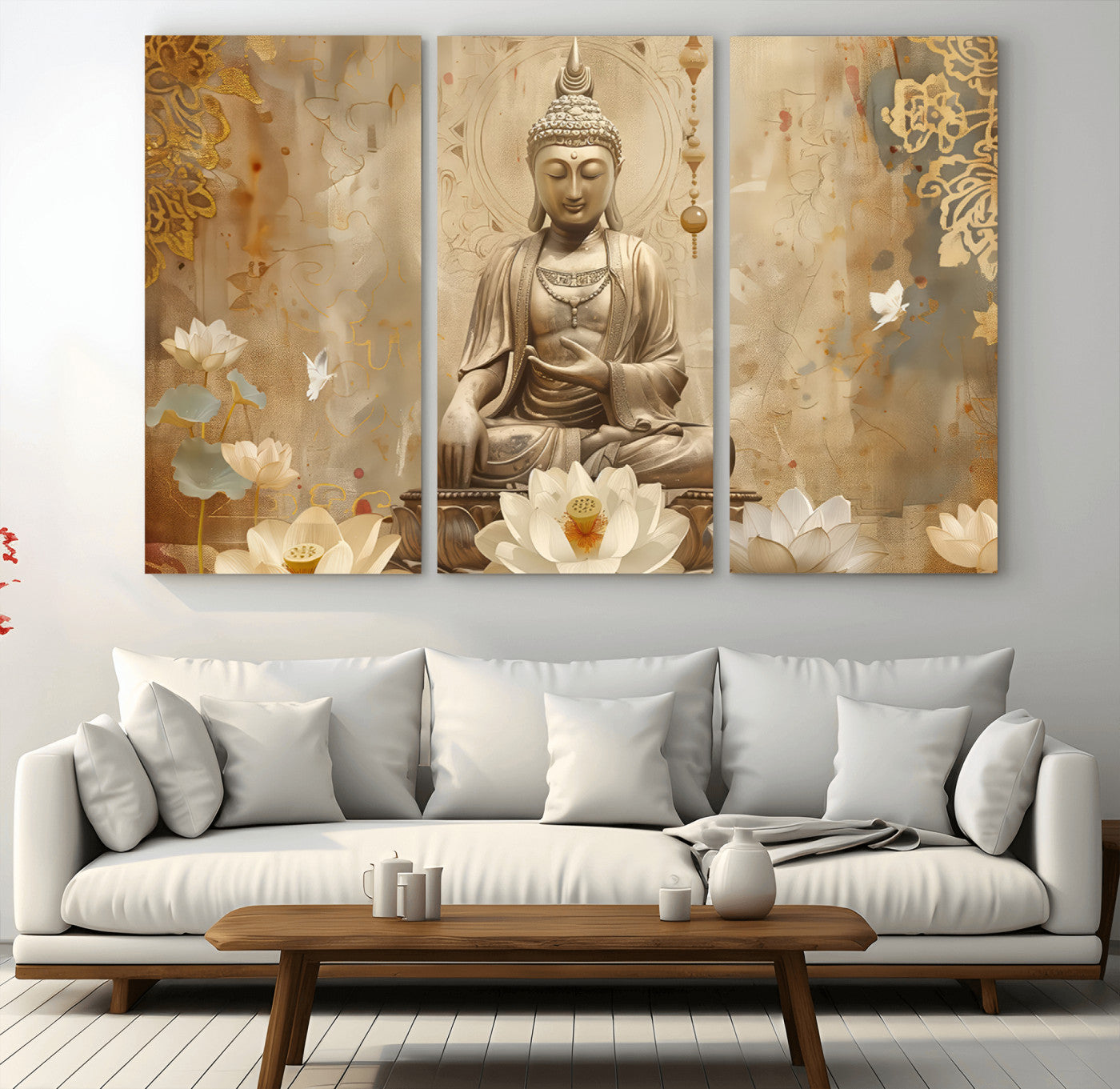 MGV-CV-48X32-3P - Buddha Wall Art Canvas Print, Buddha Meditation Room Decor, Yoga Room Wall Decor