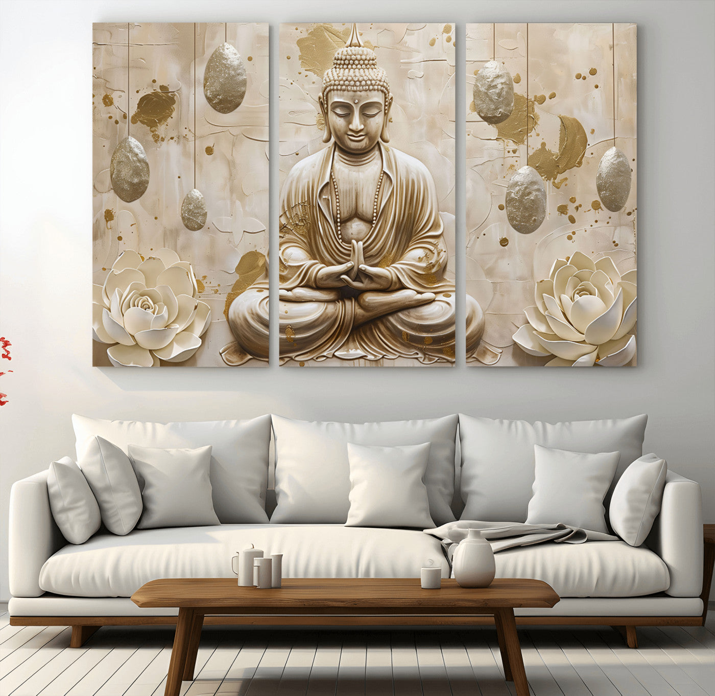 MGV-CV-48X32-3P - Serene Buddha Wall Art | Yoga Room Decor and Meditation Wall Art Print | Framed and Ready to Hang