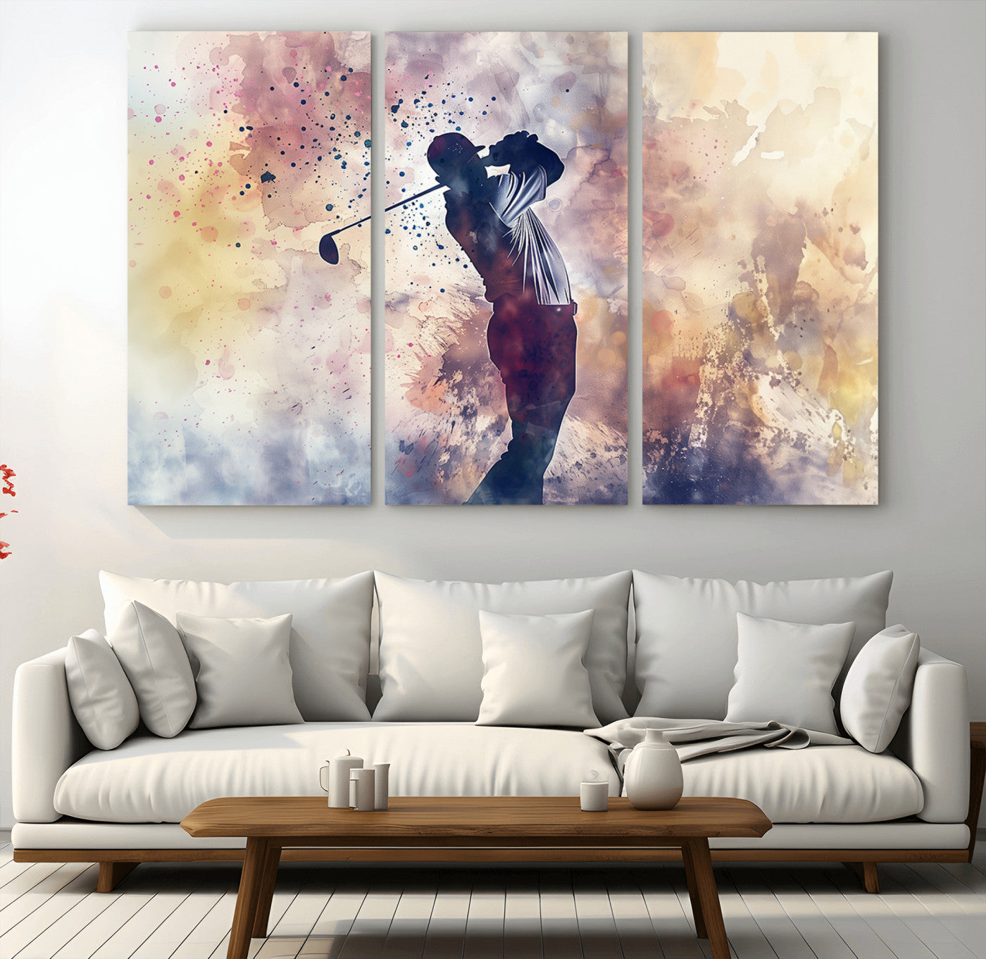 10848-MGV-CV-36X24-Abstract Watercolor Golf Player Wall Art Canvas Print