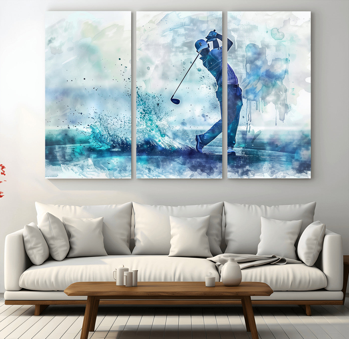 MGV-CV-48X32-3P - Golf Swing Wall Art Canvas Print - Sports-Inspired Watercolor Decor - Ready to Hang