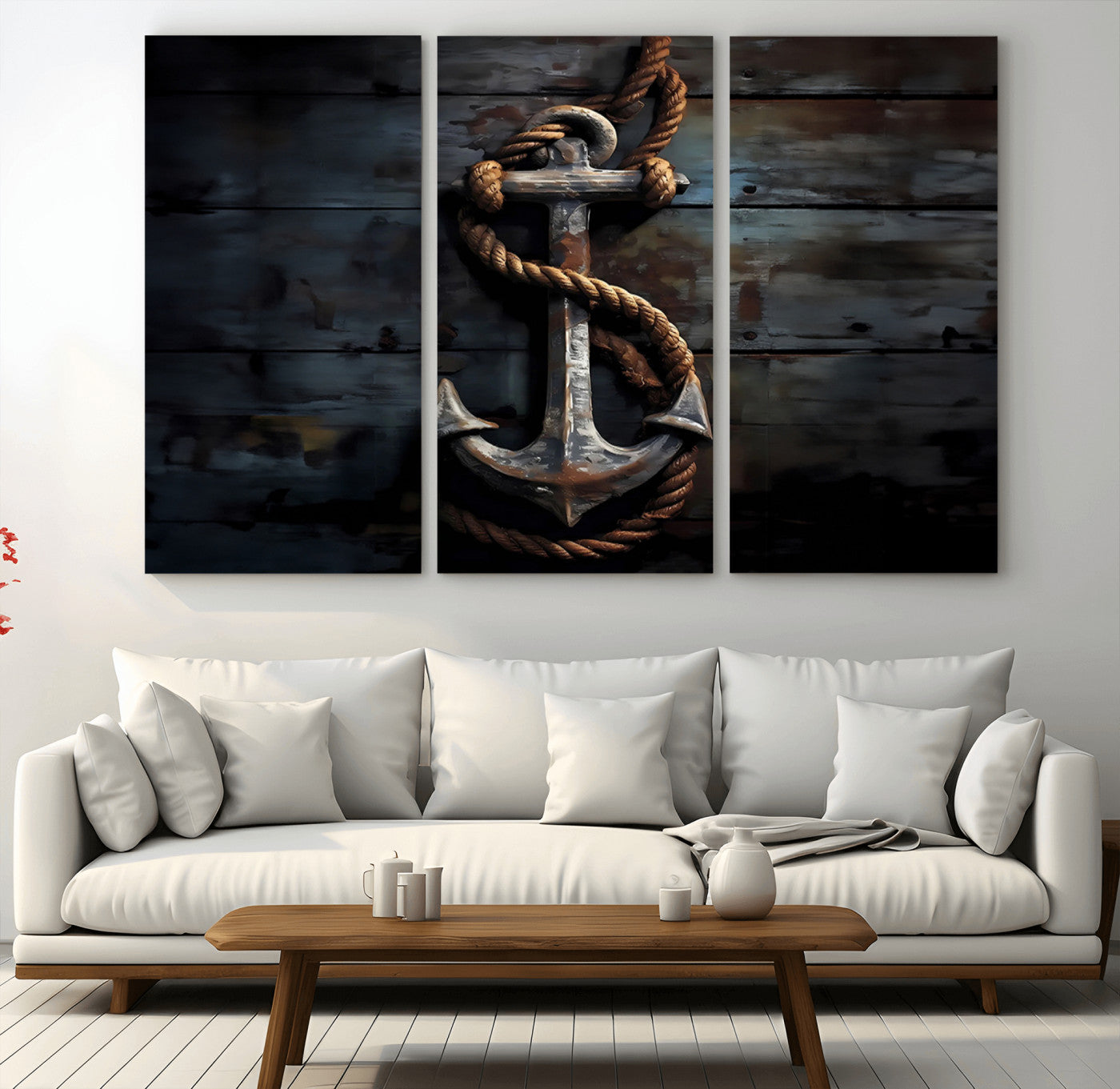 MGV-CV-48X32-3P - 3 Panel Grunge Abstract Anchor Wall Art Canvas Print Set
