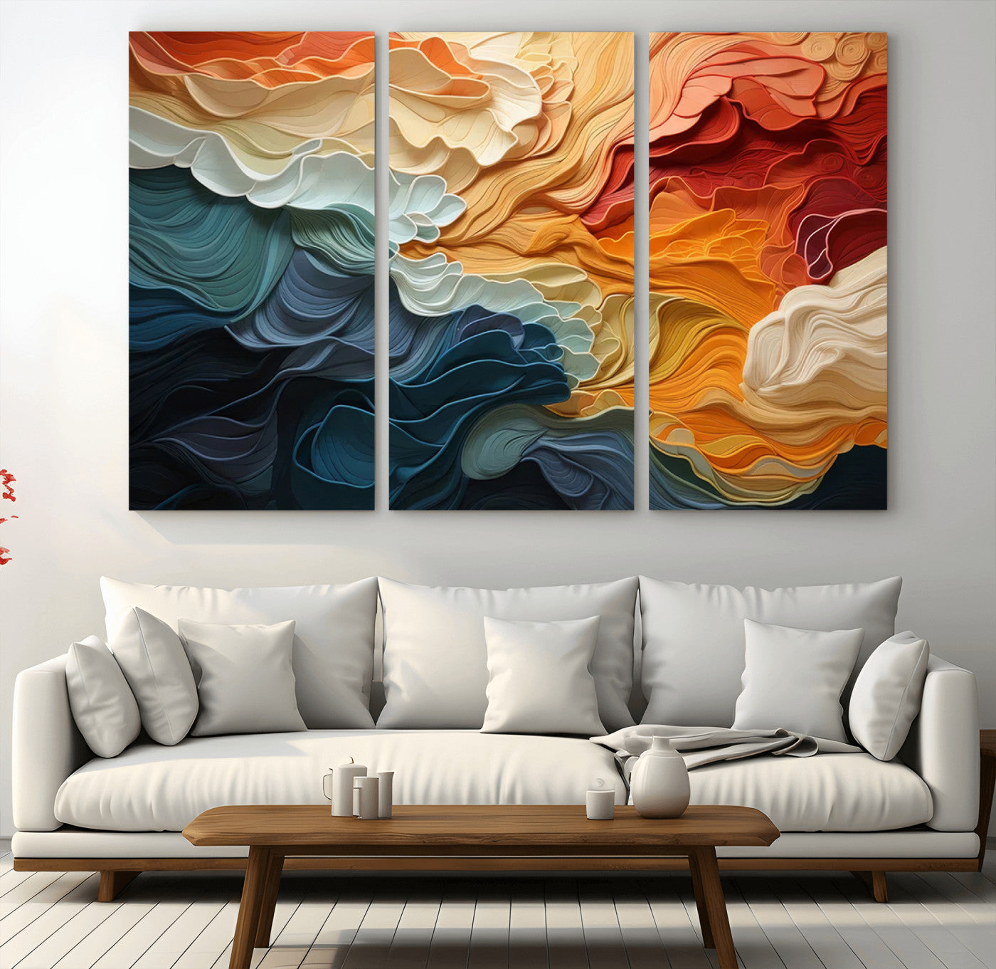 MGV-CV-48X32-3P - Blue Orange Abstract Wave Wall Art Canvas Print, Framed Blue Orange Wave Wall Art