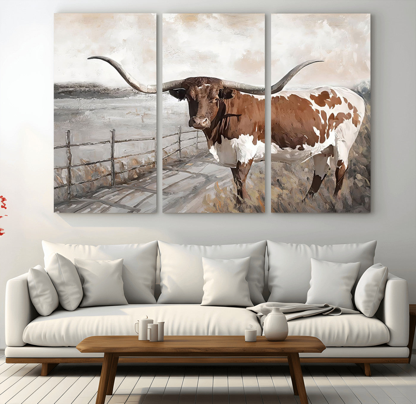 57340-MGV-CV-36X24-Vintage Texas Cow Wall Art Canvas Print, Rustic Longhorn Wall Art | Canvas Print for Farmhouse Decor