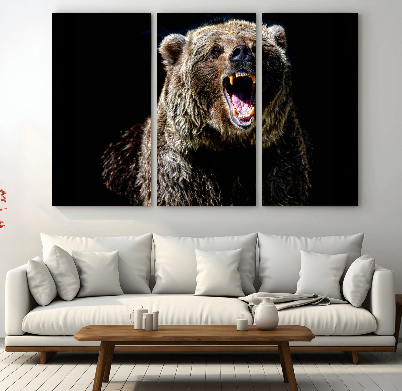 17625-MGV-CV-36X24-Grizzly Bear Canvas Print | Wildlife Wall Art for Cabin Decor | Ready to Hang Framed