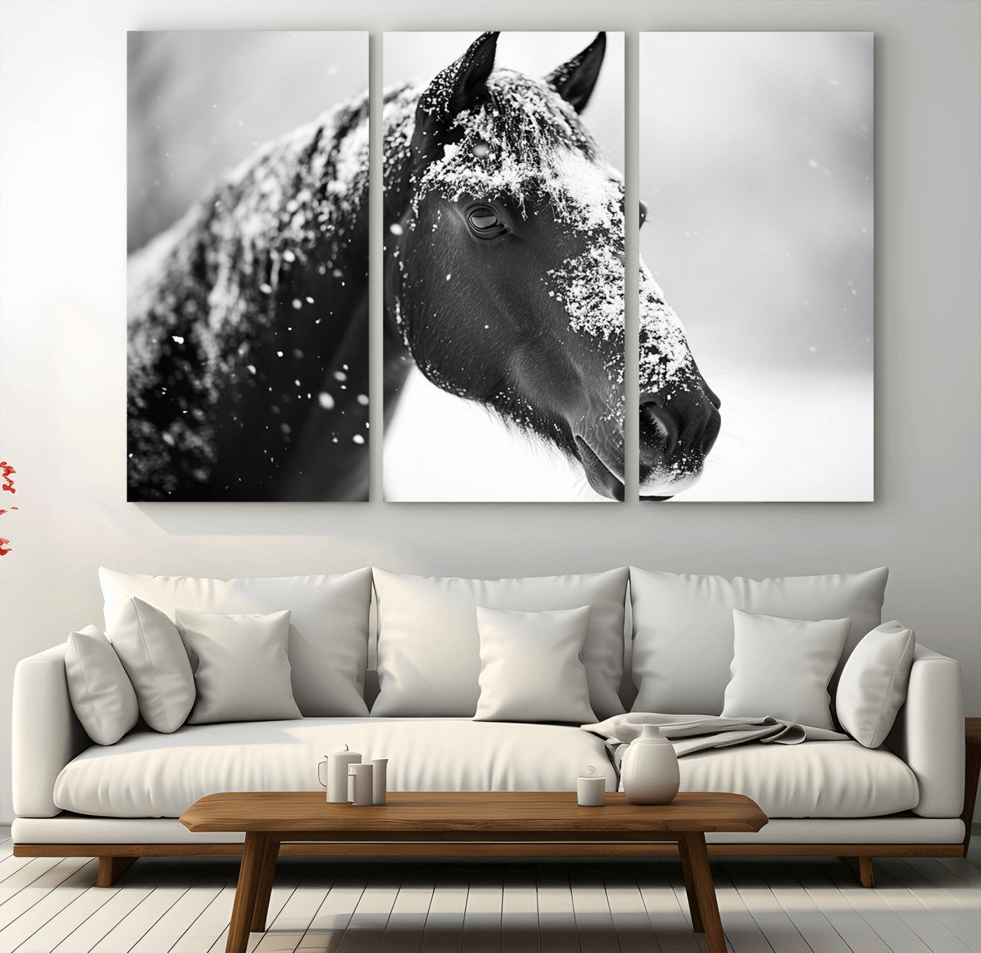 MGV-CV-48X32-3P - Horse Canvas Print - Winter Horse Snow Wall Art Canvas Print