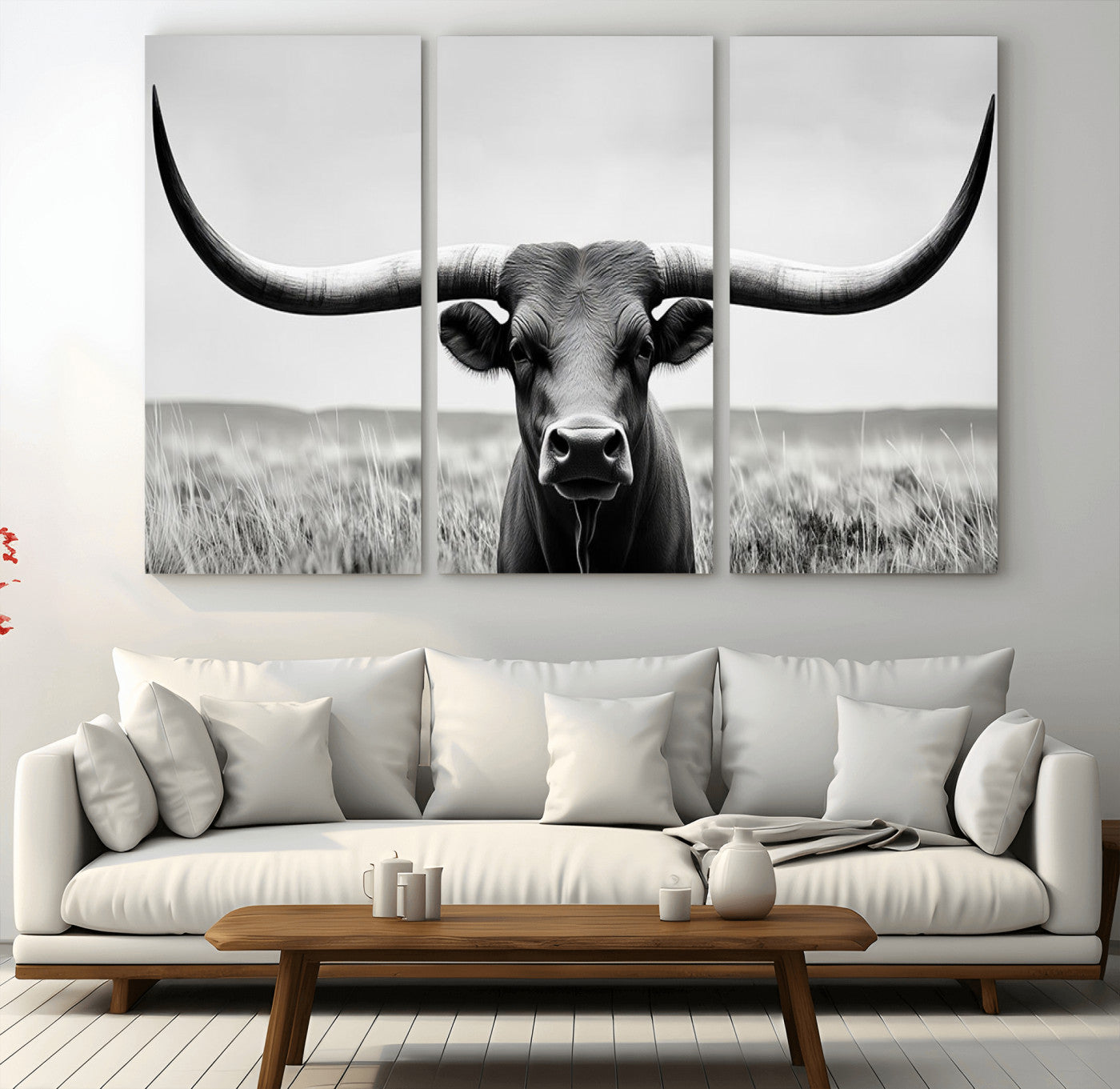 -Longhorn Bull Canvas Print | Rustic Farmhouse Wall Art | Western Decor | Ready to Hang and Framed