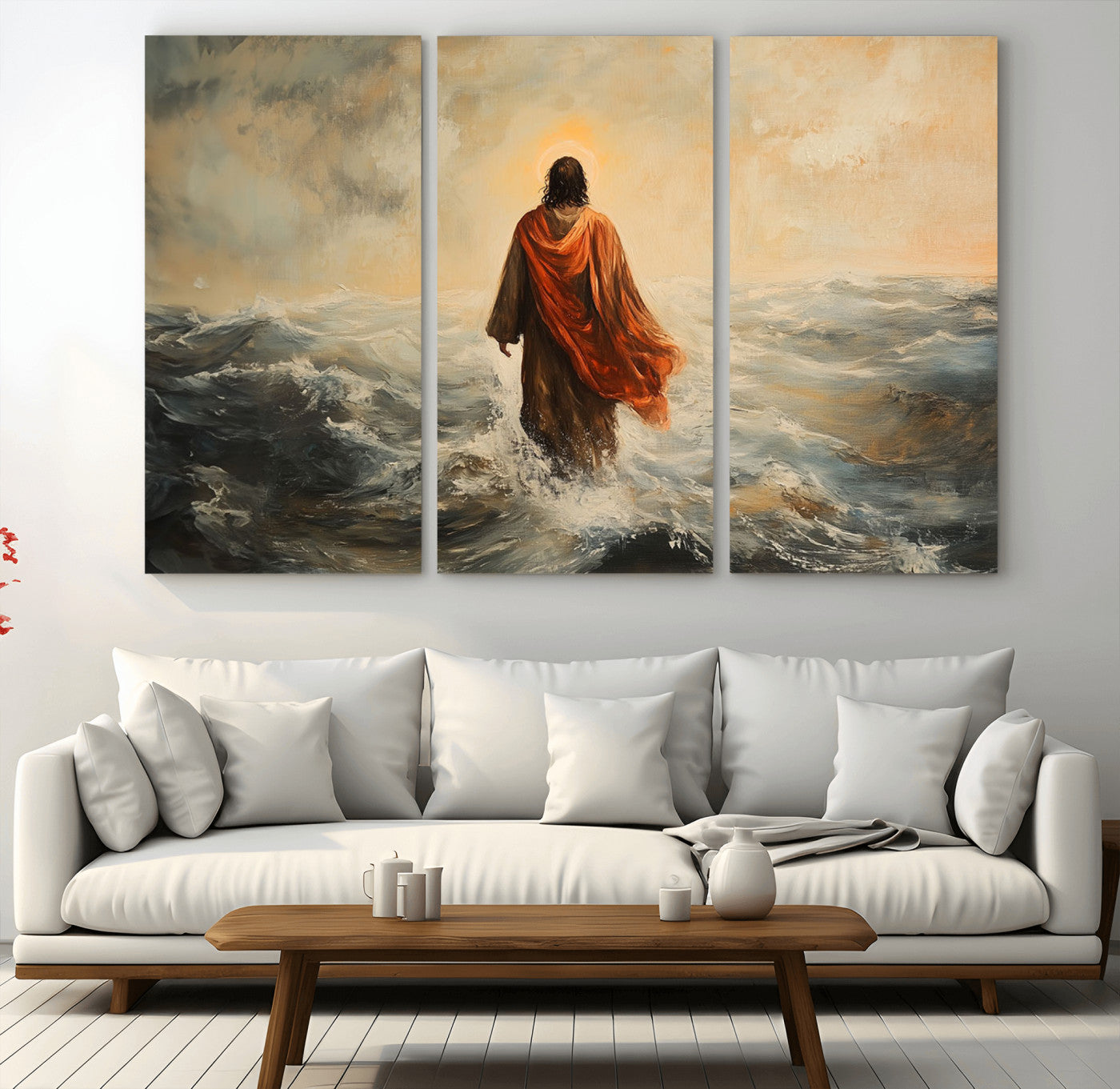 33344-MGV-CV-36X24-Jesus Walking on Water, Christian Wall Art, Jesus Christ Walking on Oil Painting Style Print
