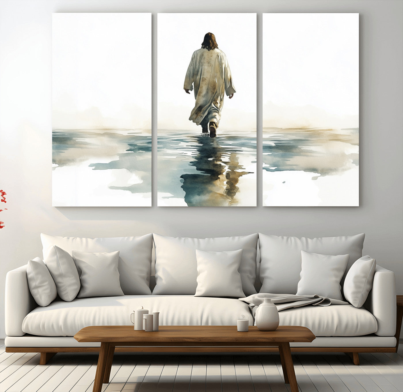 77475-MGV-CV-36X24-Watercolor Jesus Walking on Water Canvas Print, Christian Wall Art, Jesus Christ Walking