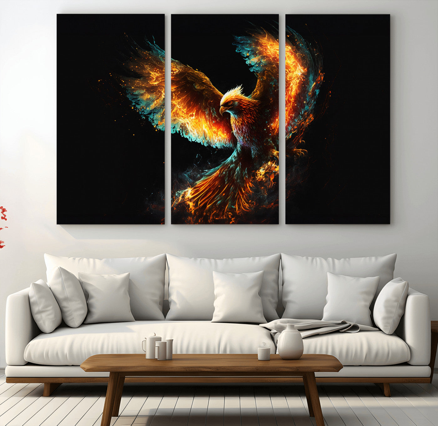 MGV-CV-48X32-3P - Fiery Phoenix Canvas Print | Ready to Hang Wall Art | Bold Fantasy Decor for Living Room | Majestic