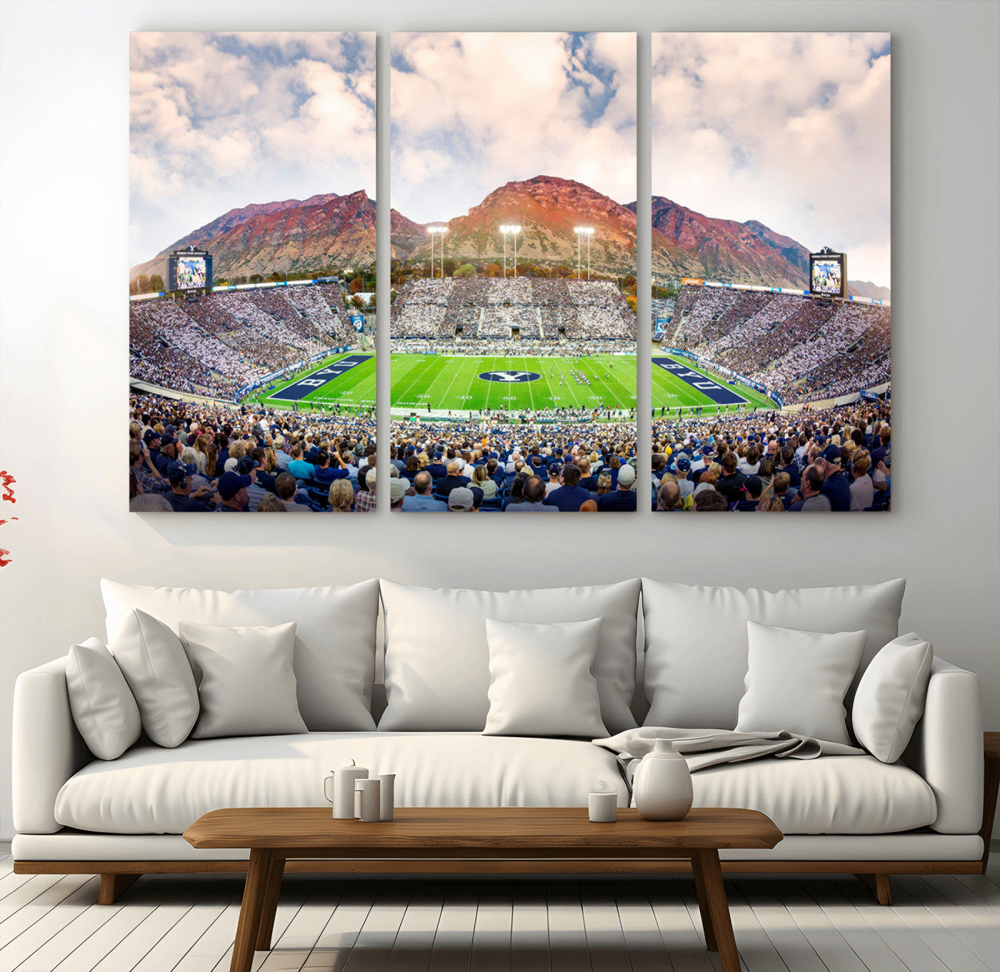 MGV-CV-48X32-3P - Brigham Young University Cougars Football Team Print - Provo LaVell Edwards Stadium Wall Art Canvas
