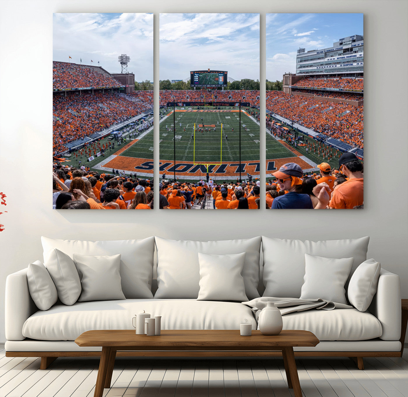MGV-CV-48X32-3P - University of Illinois Fighting Illini Football Team Print Canvas - Champaign Illinois Memorial