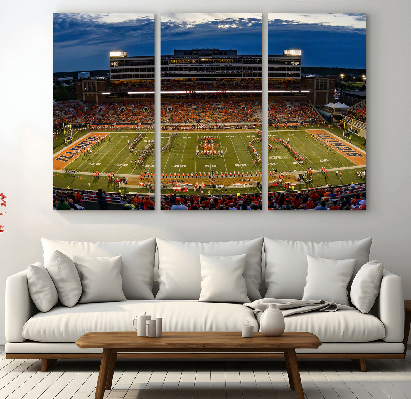 MGV-CV-48X32-3P - University of Illinois Fighting Illini Football Team Print - Champaign Illinois Memorial Stadium