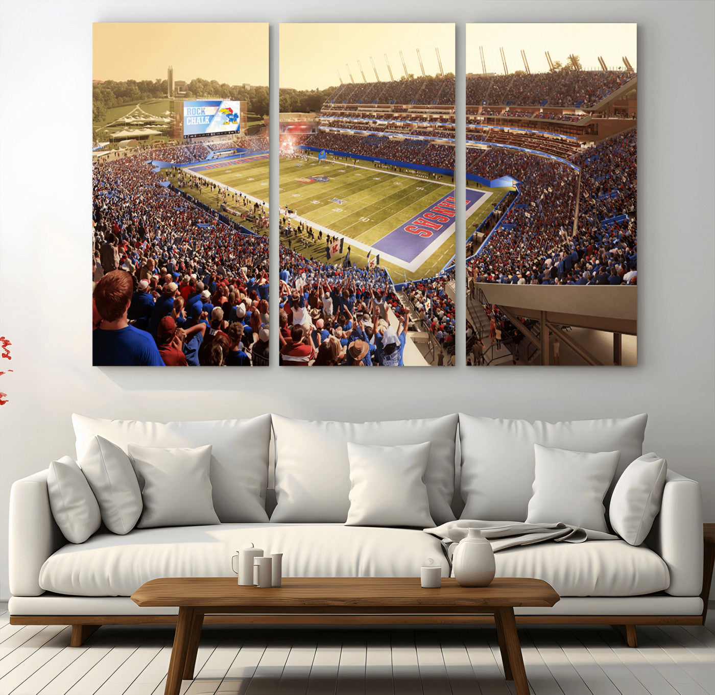 MGV-CV-48X32-3P - University of Kansas Jayhawks Football Team Print - Lawrence Kansas Memorial Stadium Wall Art Canvas