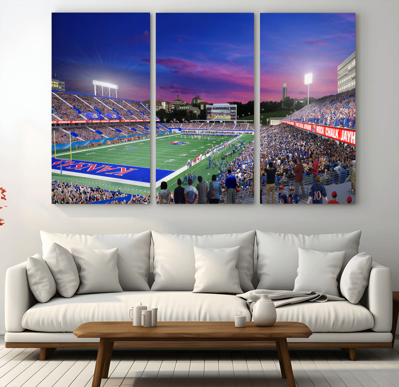 MGV-CV-48X32-3P - University of Kansas Jayhawks Football Team Print Canvas- Lawrence Kansas Memorial Stadium Wall Art