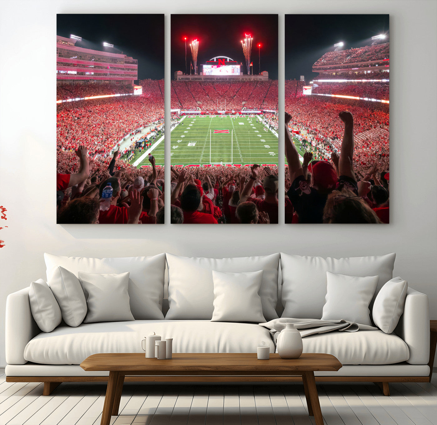 MGV-CV-48X32-3P - University of Nebraska Cornhuskers Football Team Print - Lincoln Memorial Stadium Wall Art Canvas