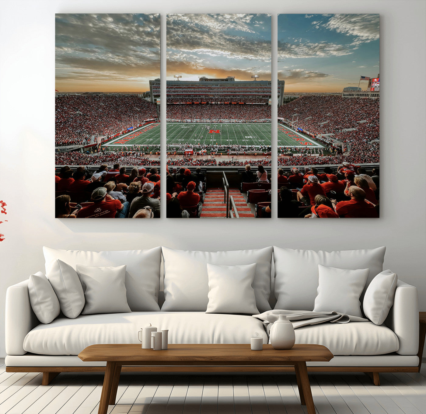 MGV-CV-48X32-3P - University of Nebraska Cornhuskers Football Team Print - Lincoln Memorial Stadium Art Canvas Print