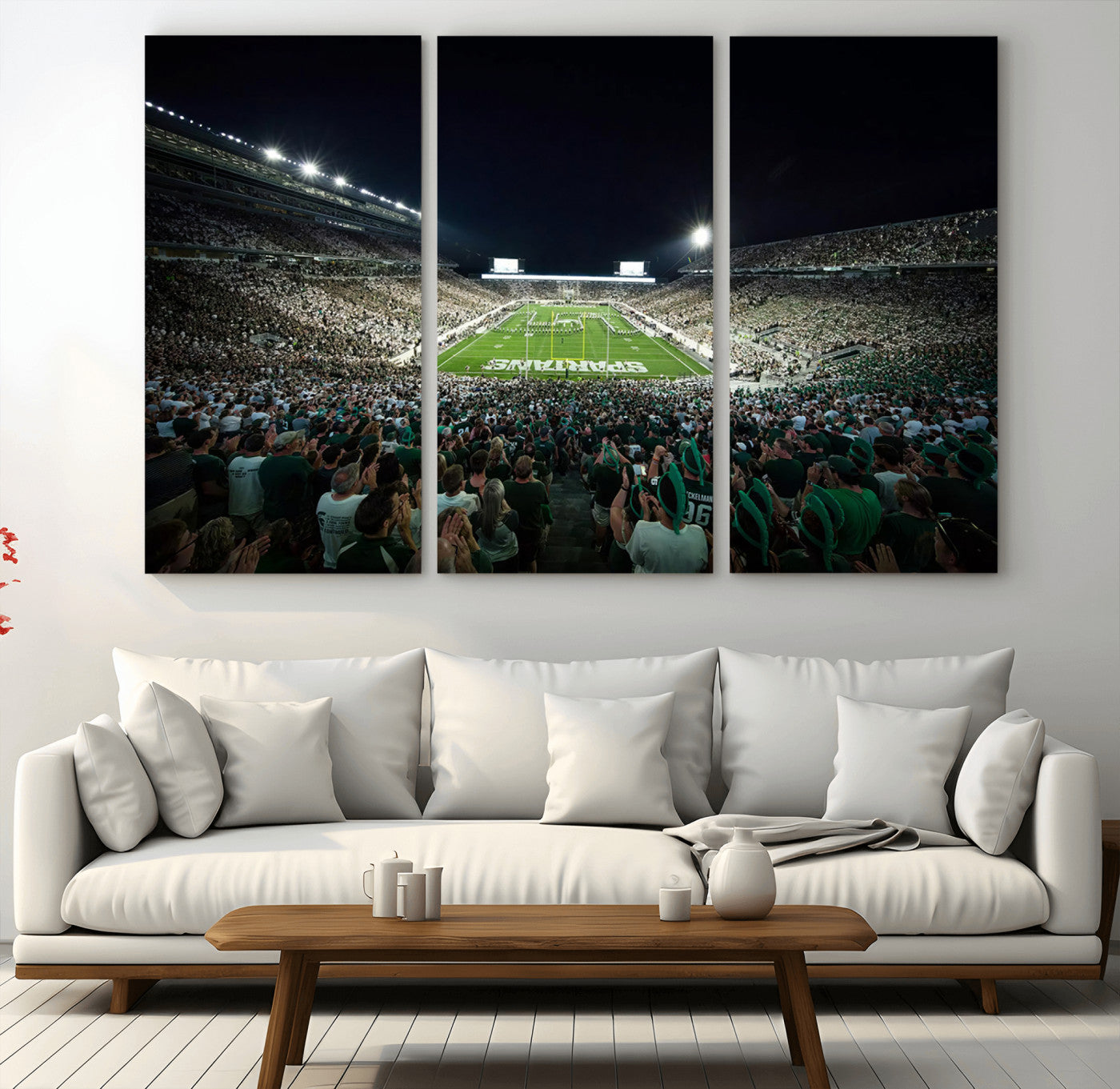 MGV-CV-48X32-3P - Framed Michigan State Spartans Football Team Print - East Lansing Spartan Stadium Wall Art Canvas