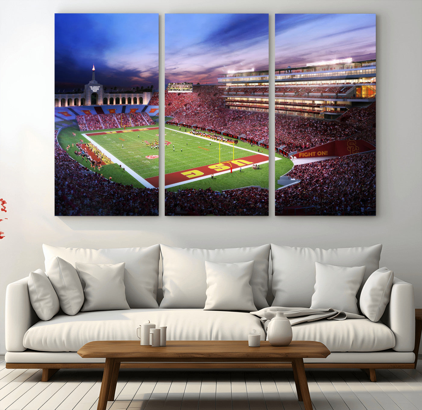 MGV-CV-48X32-3P - The University of Southern California USC Trojans Football Team Print - Los Angeles Memorial