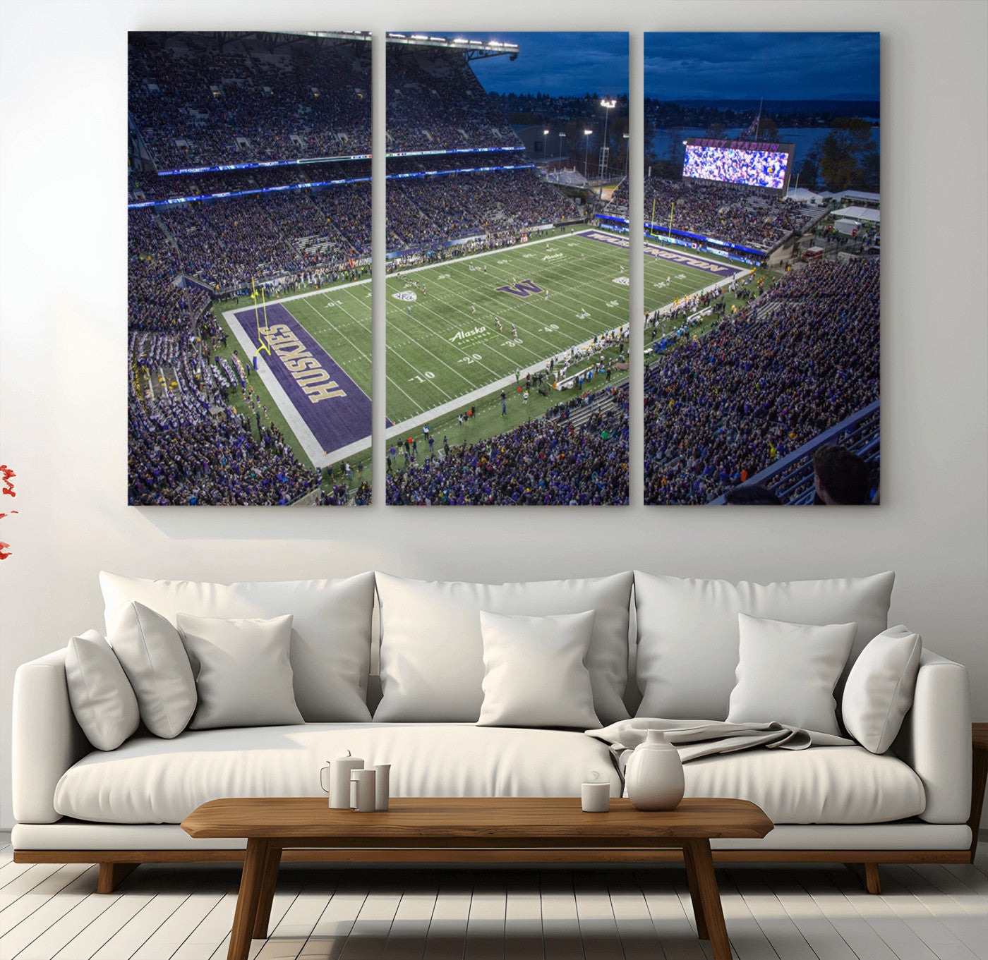 MGV-CV-48X32-3P - The University of Washington Huskies Football Team Print - Seattle Husky Stadium Wall Art Canvas