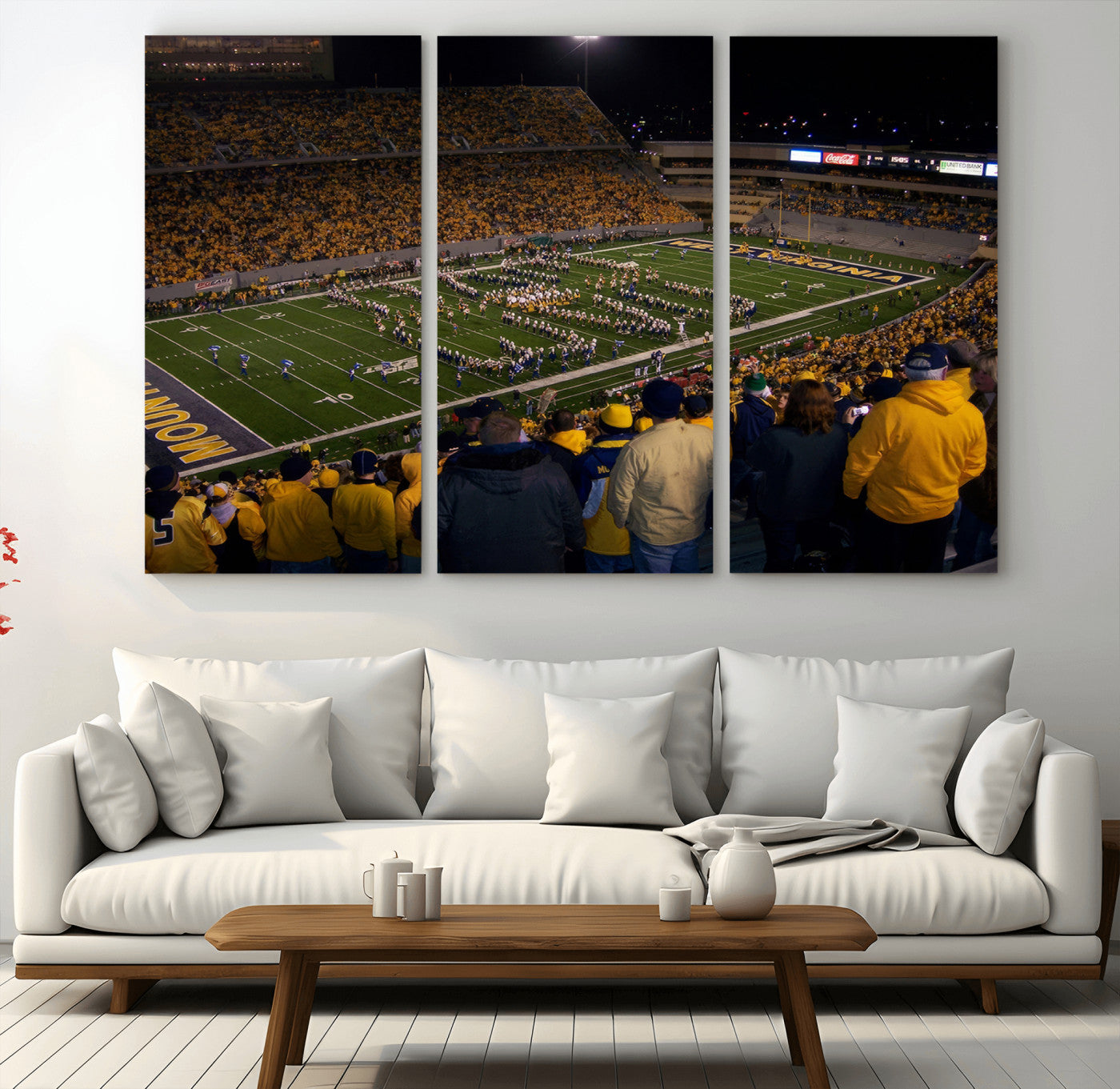 MGV-CV-48X32-3P - West Virginia Uni Mountaineers Football Team Print - Milan Puskar Stadium Canvas Print Wall Art,