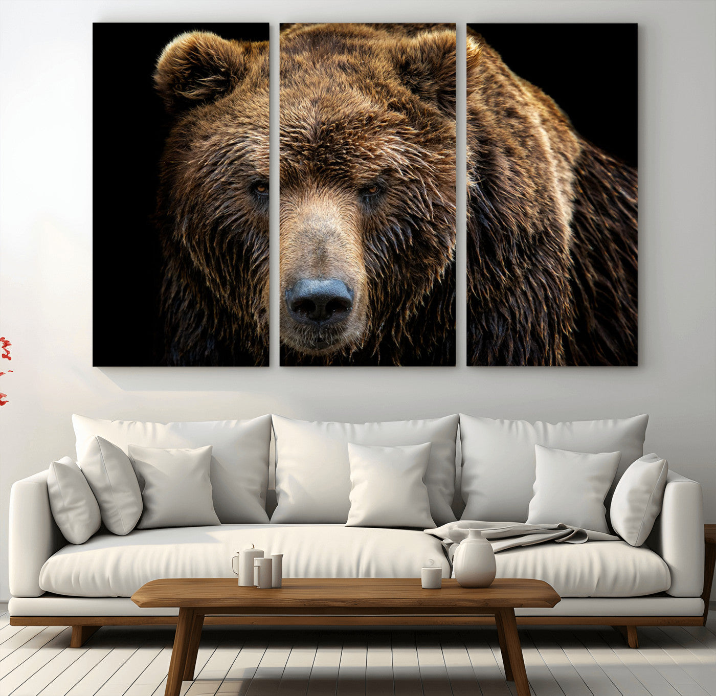 MGV-CV-48X32-3P - Grizzly Brown Bear Canvas Wall Art, Wildlife Animal Canvas Artwork Bear Print, Bear Wall Art Print,