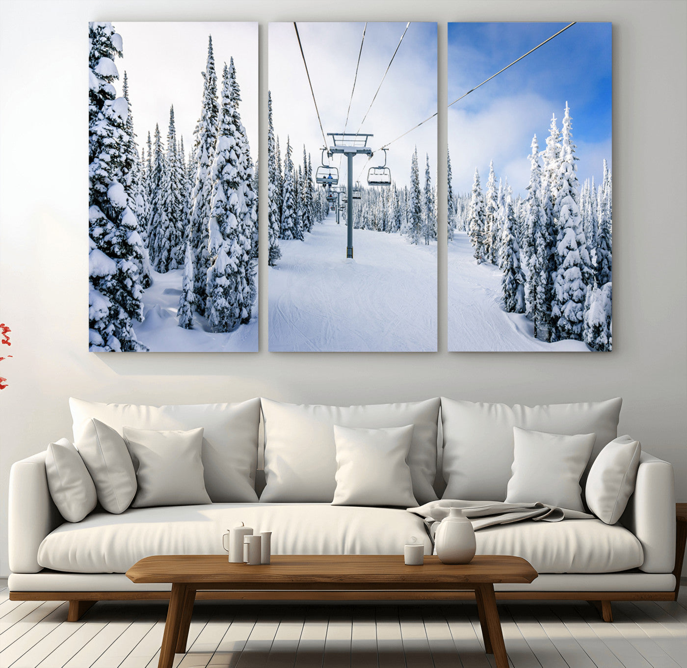 MGV-CV-48X32-3P - Winter Ski Lift Wall Art Print - Landscape Wall Art | Snowy Mountain Adventure | Perfect for Cabin