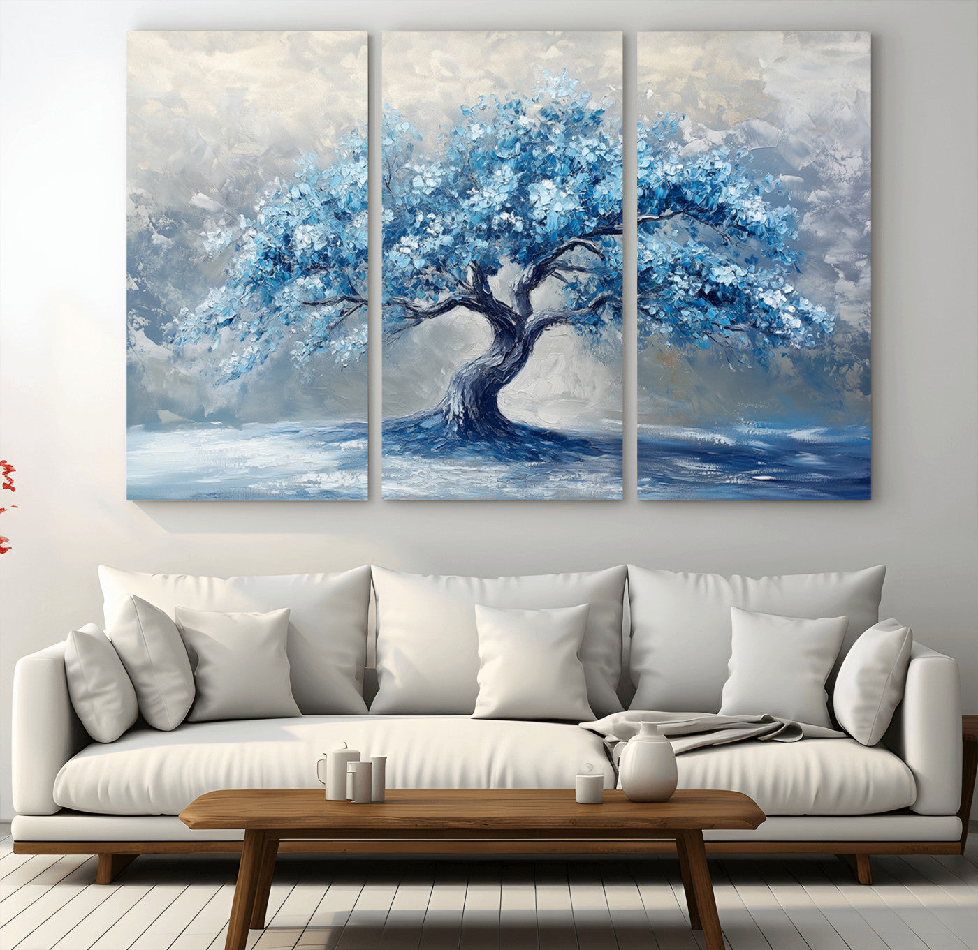 MGV-CV-48X32-3P - Abstract Blue Tree Art Canvas Print, Majestic Tree Wall Art Print for Farmhouse Decor