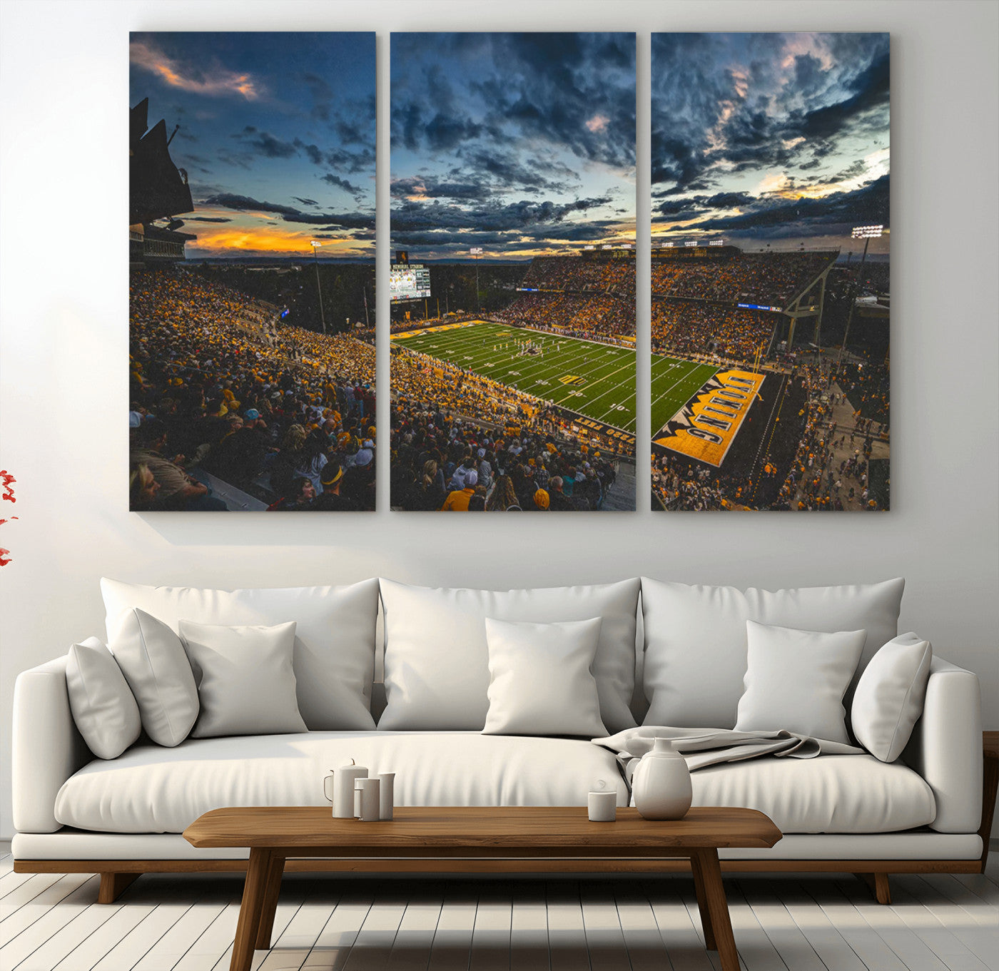 MGV-CV-48X32-3P - University of Wyoming Cowboys Football Team Print - Laramie War Memorial Stadium Wall Art Canvas