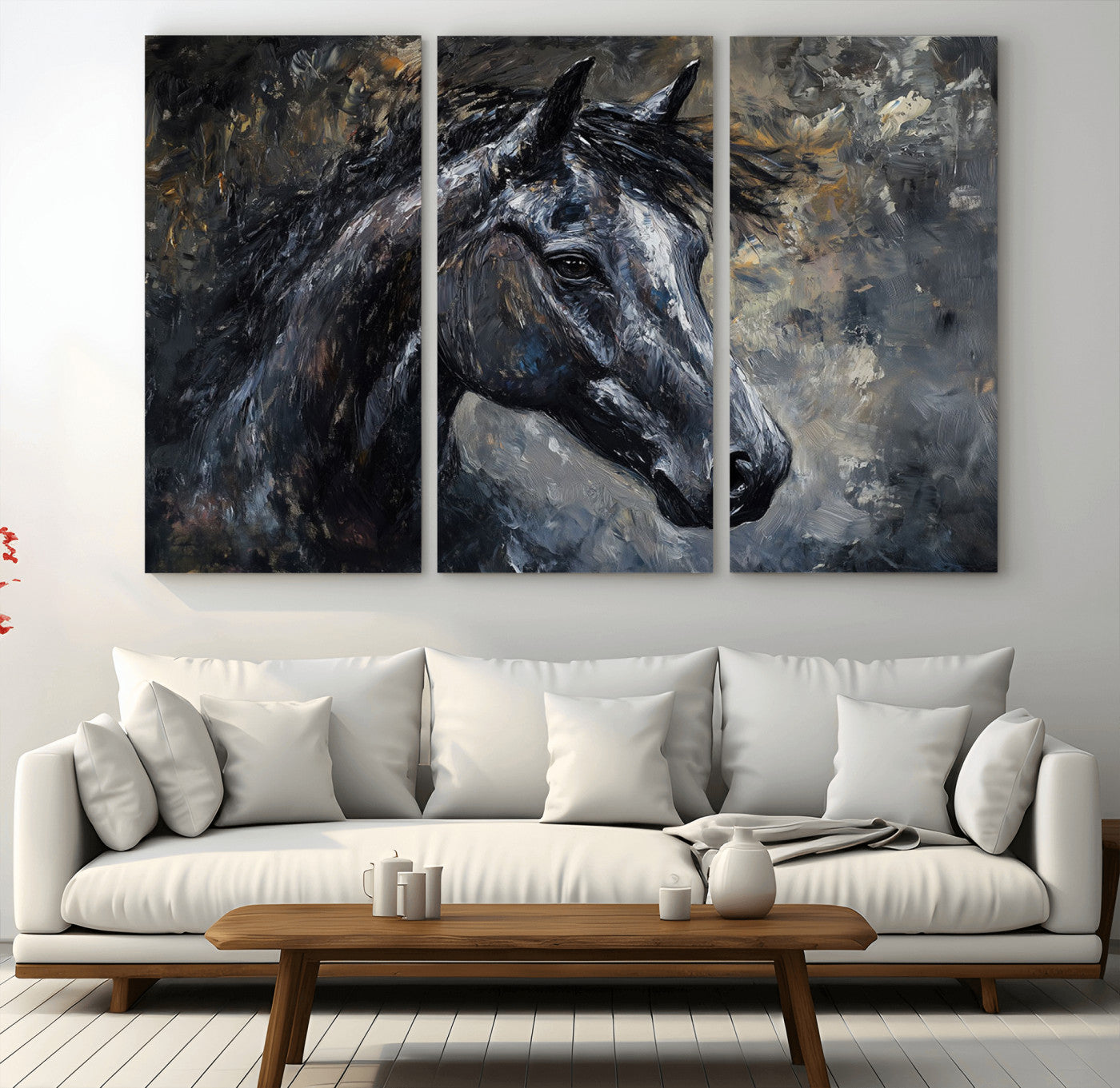 MGV-CV-48X32-3P - Large Abstract Horse Wall Art Canvas Print | Farmhouse Wall Decor | Rustic Horse Art | Western Cabin