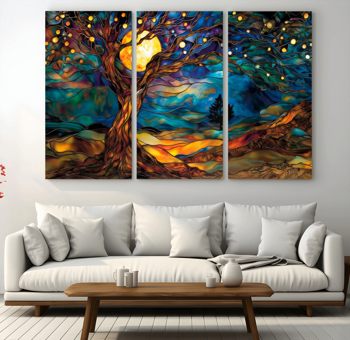 18319-MGV-CV-36X24-Tree of Life Wall Art - Yggdrasil Tree of Life Canvas Print - Vibrant Moonlit Tree Wall Art, Tree