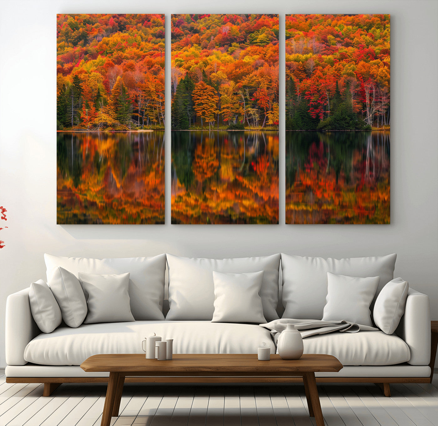MGV-CV-48X32-3P - Fall Foliage Wall Art - Autumn Reflection Canvas Print, Stunning Fall Foliage Wall Art, Serene Lake