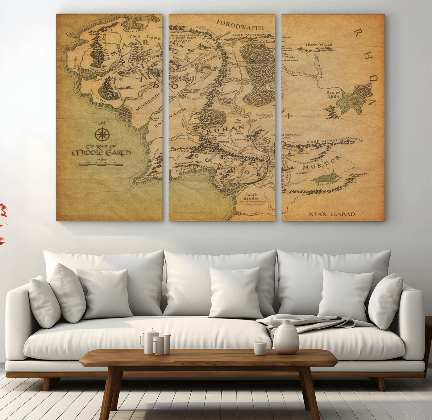 65656565-MGV-CV-36X24-Middle Earth Map Canvas Wall Art – Vintage Fantasy Map Print, Decor for Home Library or Office