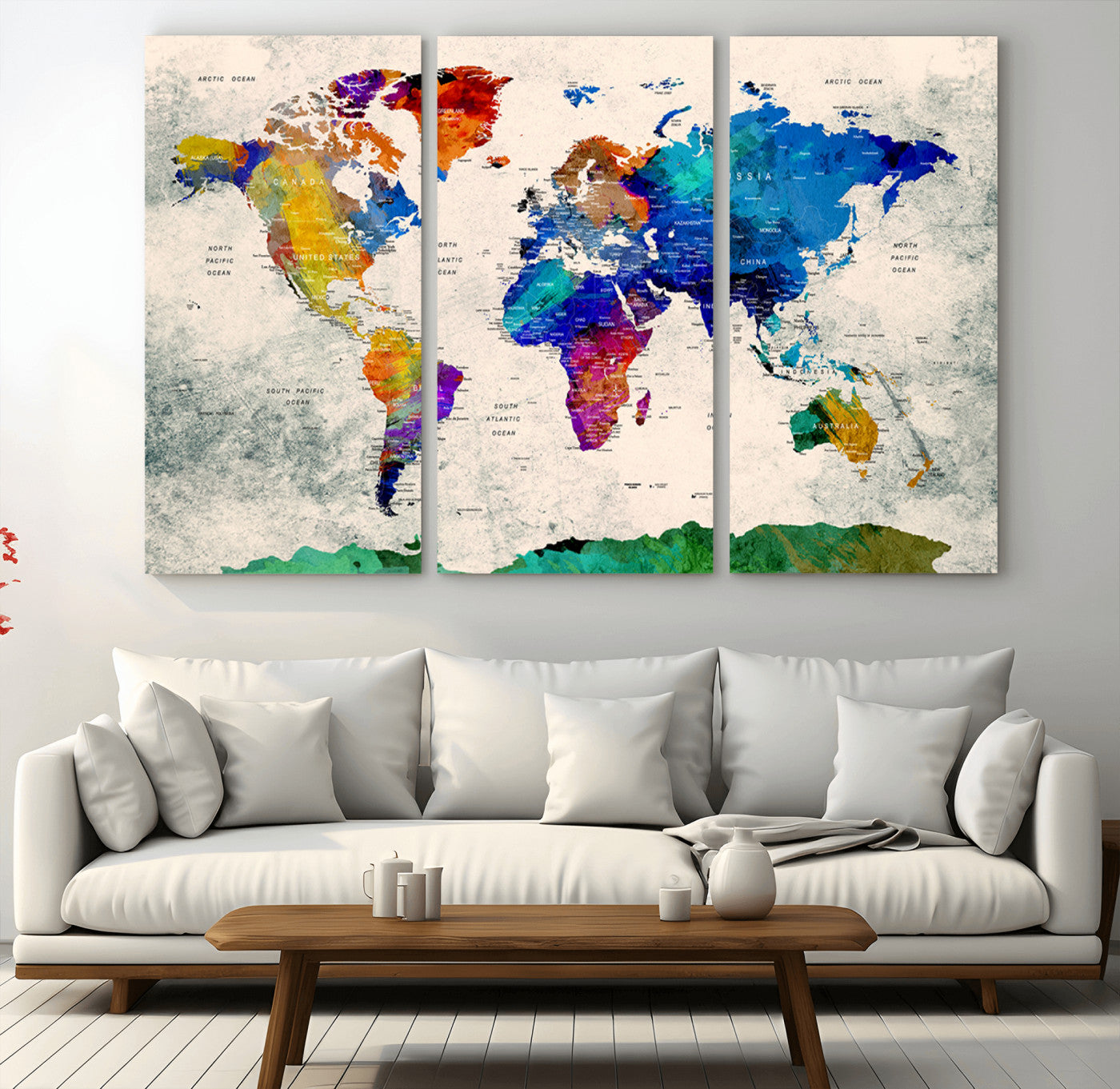 MGV-CV-48X32-3P - Push Pin World Map Canvas Print – Framed Wall Art for Couples to Track Their Travels – Anniversary