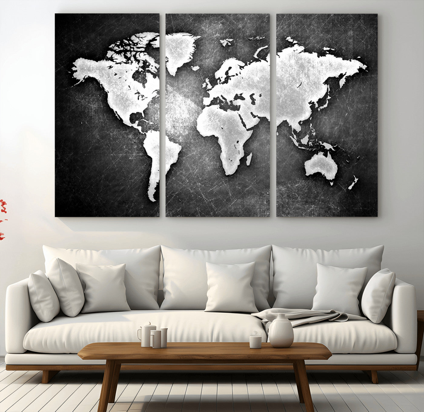 MGV-CV-48X32-3P - Push Pin World Map Canvas Print – Framed Wall Art for Couples to Track Their Travels – Anniversary