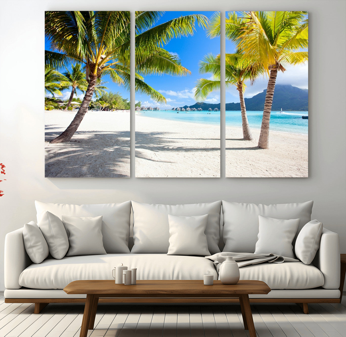 MGV-CV-48X32-3P - Blue Beach and Sea Wall Art Canvas Print