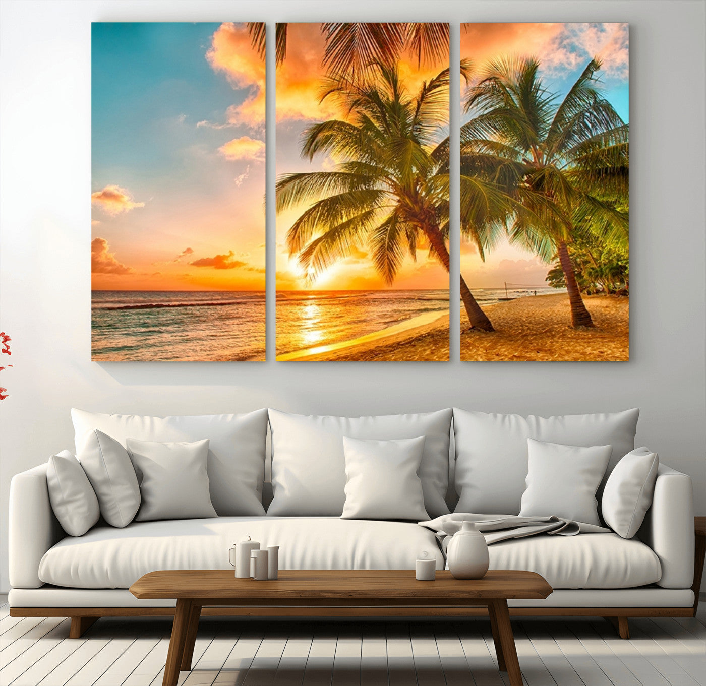 -Tropical Sunset Beach Canvas Wall Art Print – Vibrant Palm Trees and Coastal Sunset Wall Decor for