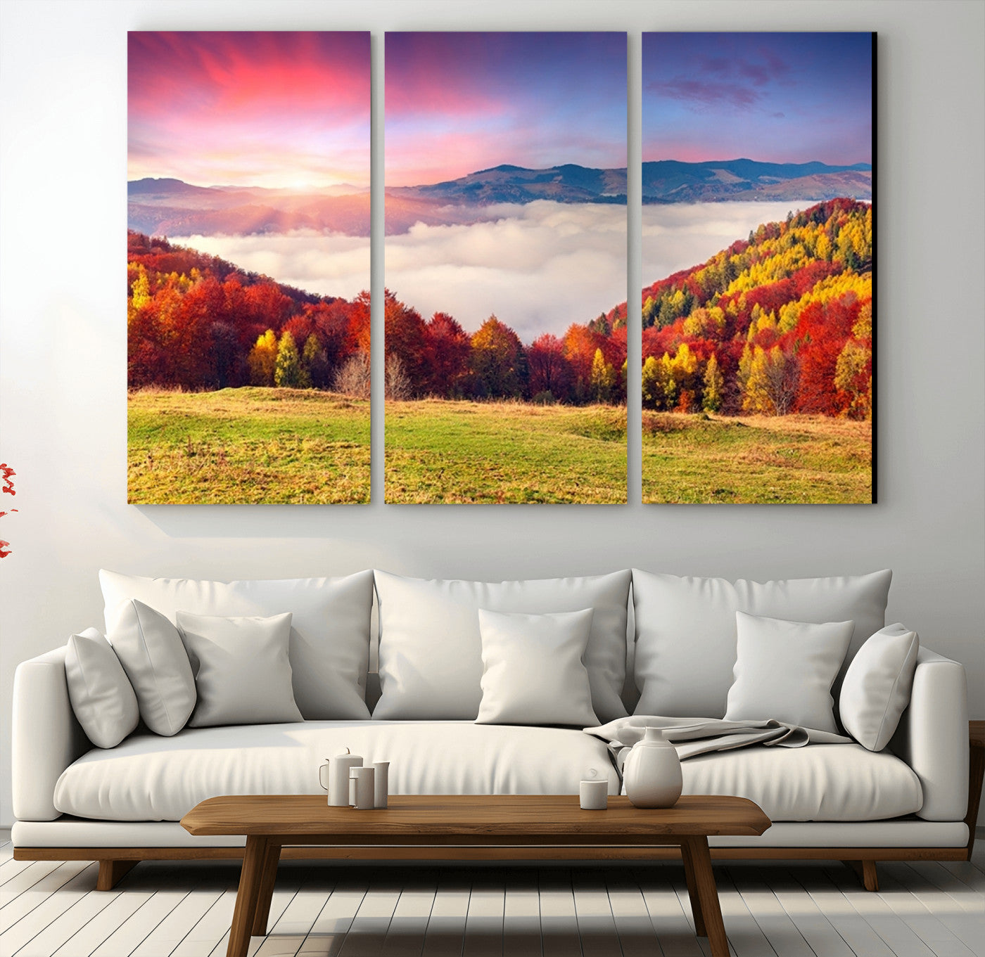 15394-MGV-CV-36X24-Autumn Mountain Foggy Landscape Wall Art Canvas Print | Beautiful Forest Canvas Print | Misty